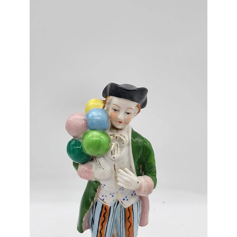 Vintage L&M Ceramic Balloon Man Figurine Hand Painted Green Coat 8.5 Inch